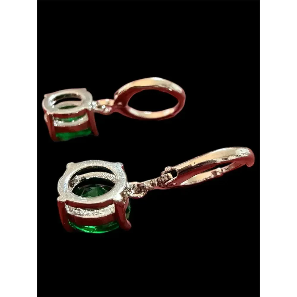 YourDailyDazzle 925 Stamped Silver Emerald Green Crystal Drop Earrings